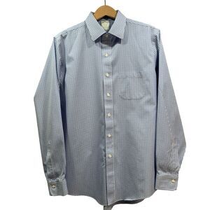 BROOKS BROTHERS Men's 16.5 x 35 Milano Non Iron White Blue Gingham Check Shirt